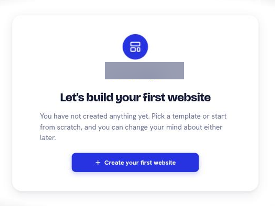 The Console with no websites yet, offering a single Create your first website button