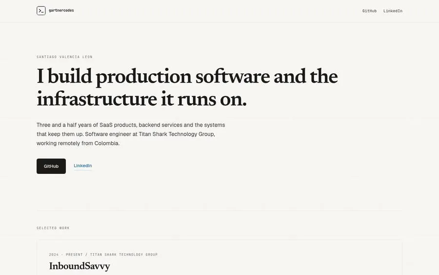 Homepage of gartnercodes, a website built with InboundSavvy