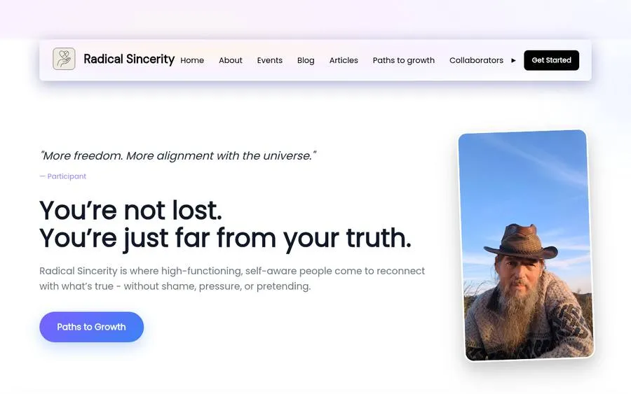 Homepage of Radical Sincerity, a website built with InboundSavvy